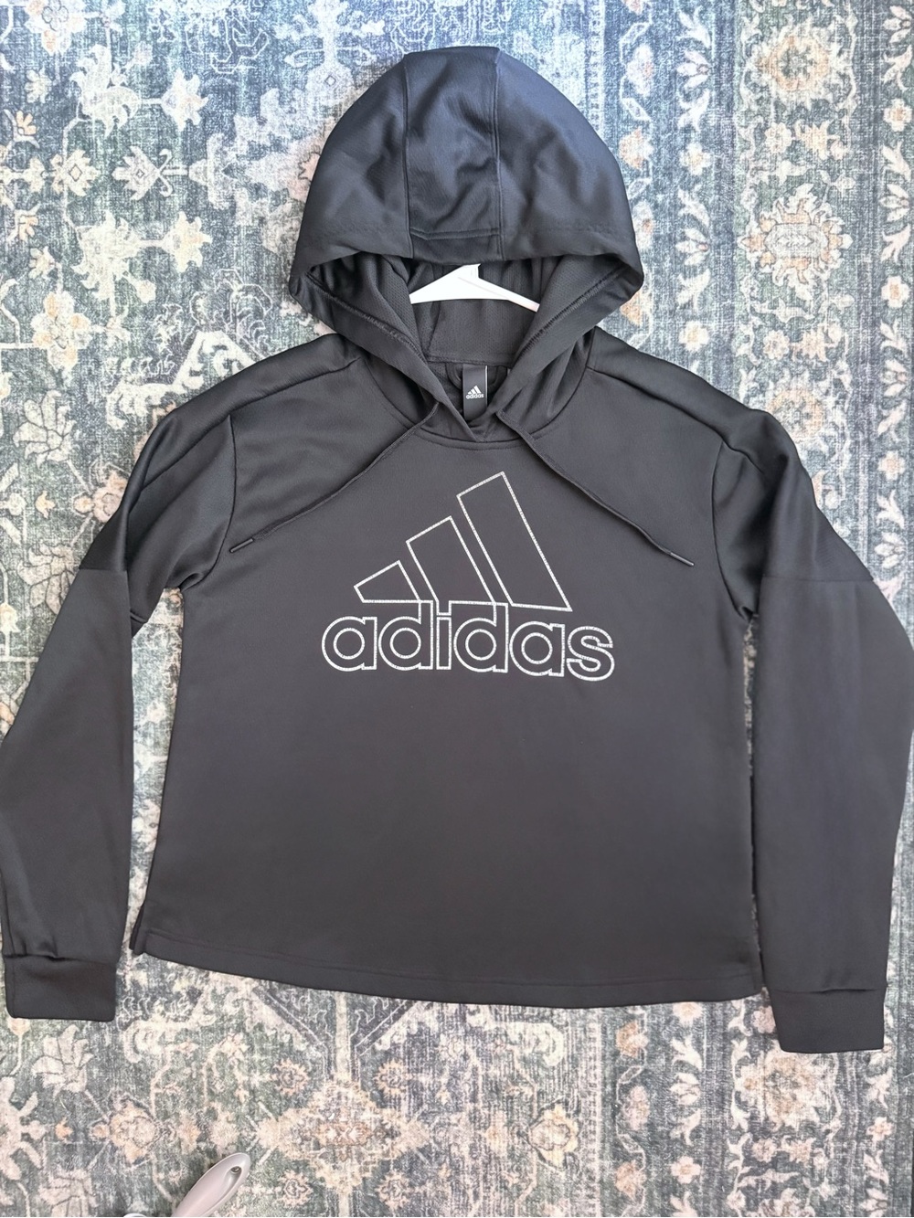adidas black hooded Logo Pullover Hoodie